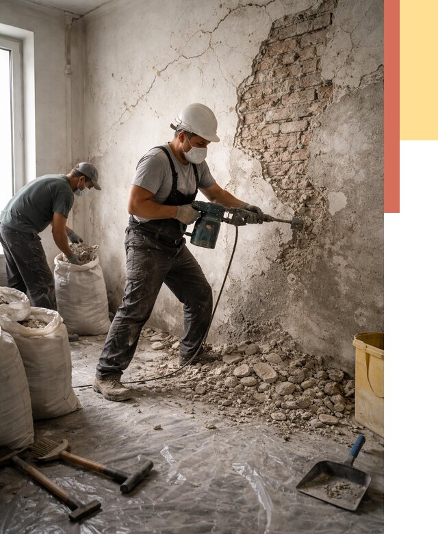 Демонтаж штукатурки со стен в Балашихе от 7382 руб/м² — быстро и недорого | ОТДЕЛОЧНИК-Блш