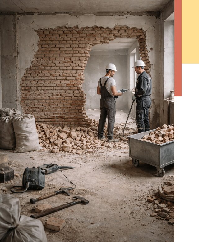 Демонтаж кирпичных стен в Балашихе от 4306 руб. — быстро, недорого, под ключ | ОТДЕЛОЧНИК-Блш