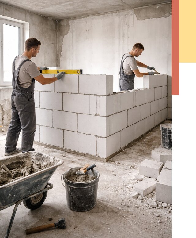 Кладка перегородок из ПГП в Балашихе от 2563 руб./м2 — монтаж и возведение под ключ | ОТДЕЛОЧНИК-Блш