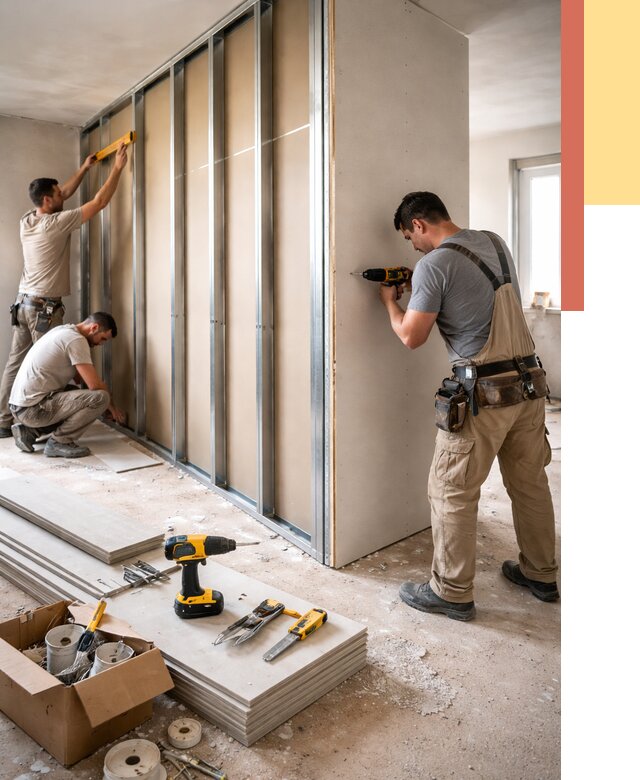 Монтаж однослойной перегородки из гипсокартона в Балашихе от 666 руб. | ОТДЕЛОЧНИК-Блш