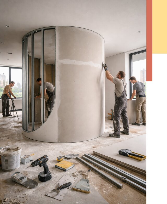 Радиусная перегородка из гипсокартона в Балашихе от 2973 руб. под ключ | ОТДЕЛОЧНИК-Блш