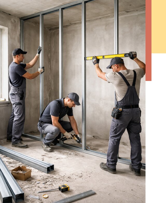 Монтаж каркаса перегородки из профиля в Балашихе от 769 руб. | ОТДЕЛОЧНИК-Блш