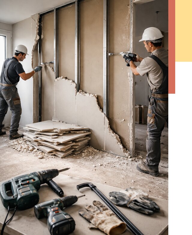 Демонтаж перегородки из гипсокартона в Балашихе от 1230 руб. быстро и недорого | ОТДЕЛОЧНИК-Блш