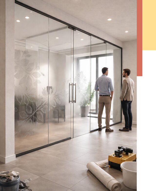 Стеклянные перегородки с рисунком в Балашихе от 12816 руб. монтаж и нанесение | ОТДЕЛОЧНИК-Блш