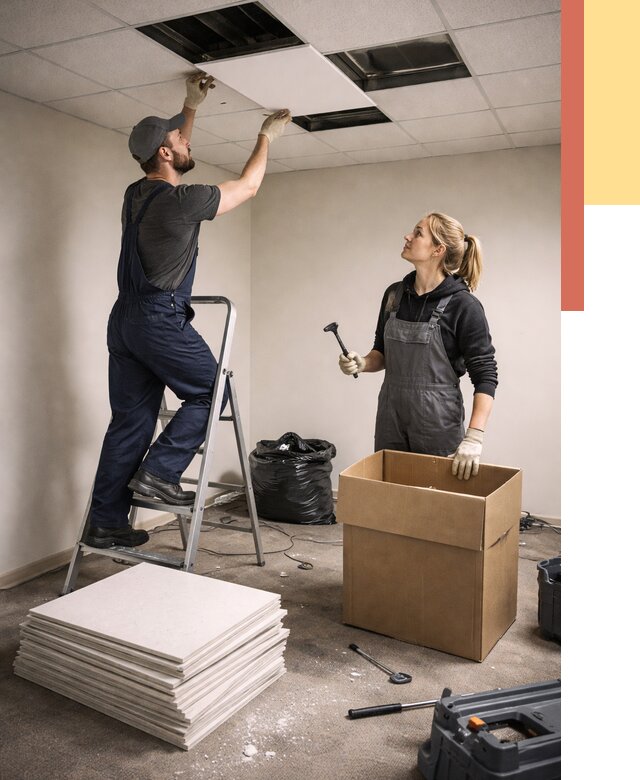 Демонтаж потолочной плитки в Балашихе от 4614 руб. быстро и недорого | ОТДЕЛОЧНИК-Блш