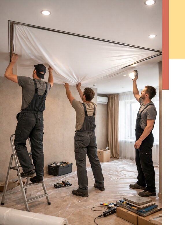 Монтаж ПВХ натяжного потолка в Балашихе от 3589 руб. под ключ | ОТДЕЛОЧНИК-Блш