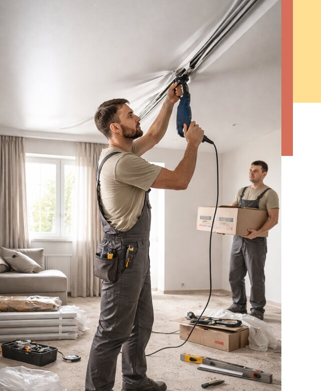 Монтаж сатинового натяжного потолка в Балашихе от 3589 руб. | Быстро, недорого — ОТДЕЛОЧНИК-Блш