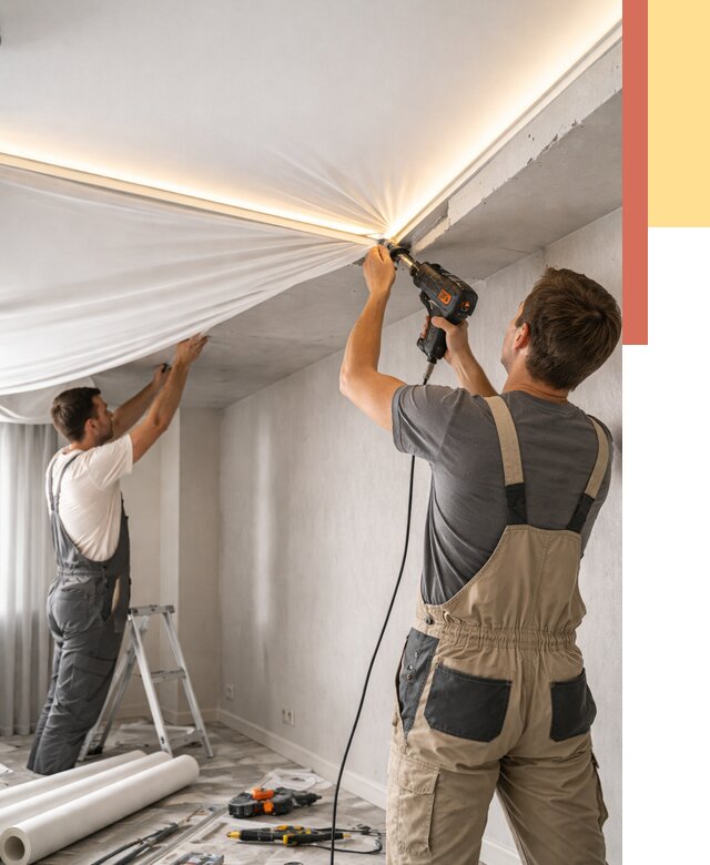 Монтаж натяжного потолка с подсветкой в Балашихе от 974 руб. | ОТДЕЛОЧНИК-Блш