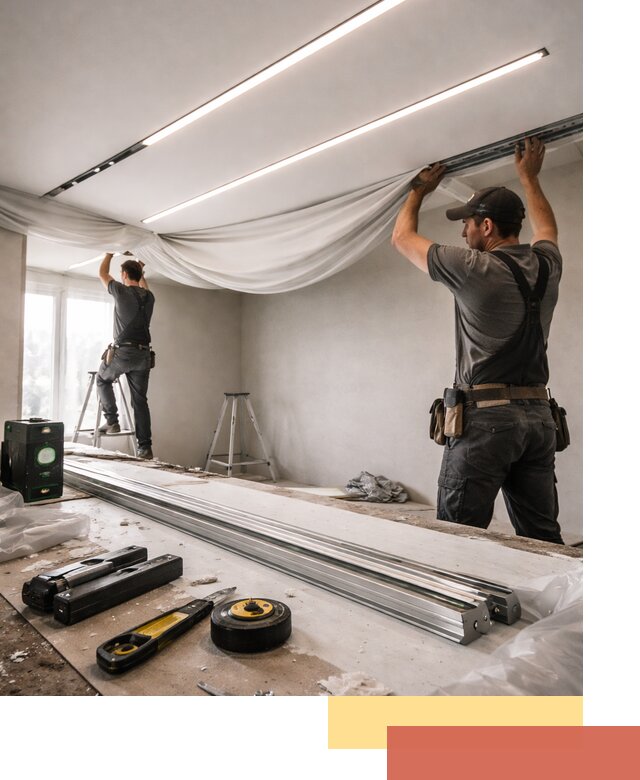 Монтаж натяжных потолков со световыми линиями в Балашихе