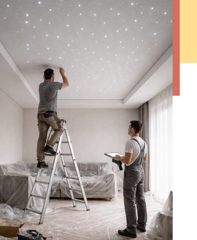 Монтаж натяжного потолка «звездное небо» в Балашихе от 6664 руб. | ОТДЕЛОЧНИК-Блш