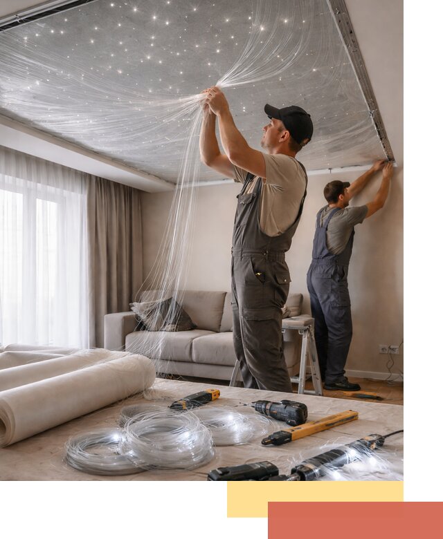 Монтаж натяжного потолка «Звездное небо» в Балашихе