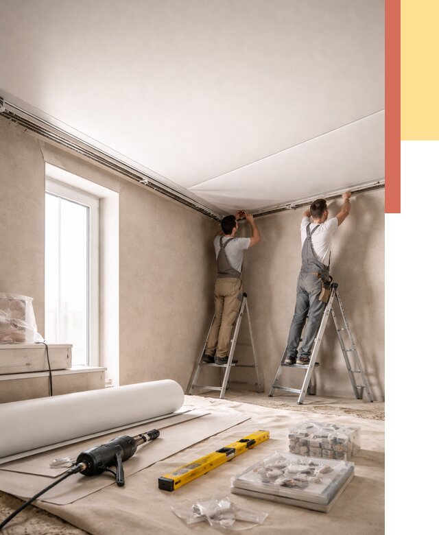 Монтаж натяжного потолка в спальне в Балашихе от 3896 руб. под ключ | ОТДЕЛОЧНИК-Блш