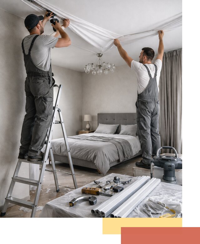 Монтаж натяжного потолка в спальне в Балашихе