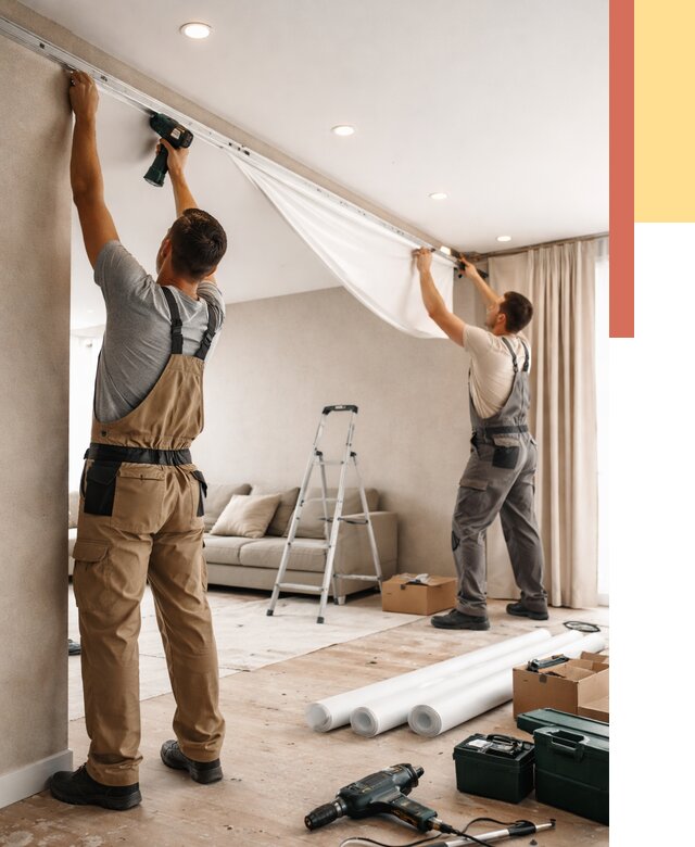 Монтаж натяжного потолка в гостиной в Балашихе от 564 руб. | ОТДЕЛОЧНИК-Блш