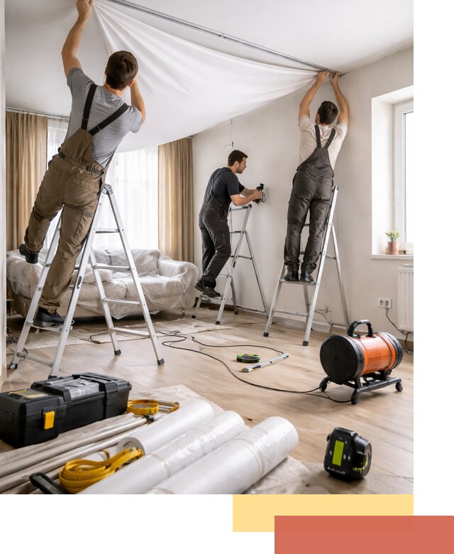 Монтаж натяжного потолка в гостиной в Балашихе