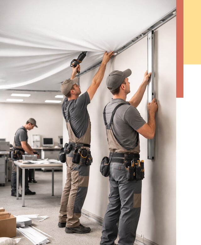 Монтаж натяжного потолка в офисе в Балашихе от 461 руб/м² — быстро и недорого | ОТДЕЛОЧНИК-Блш