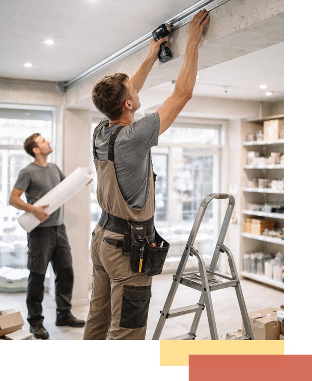 Монтаж натяжных потолков в магазине в Балашихе