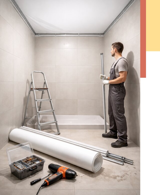 Монтаж натяжного потолка в санузле в Балашихе от 1897 руб. — ОТДЕЛОЧНИК-Блш