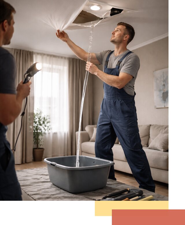 Слив воды с натяжного потолка в Балашихе быстро и аккуратно